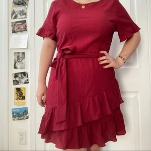 Wine Red Banana Republic Flutter Hem Ruffle Dress
